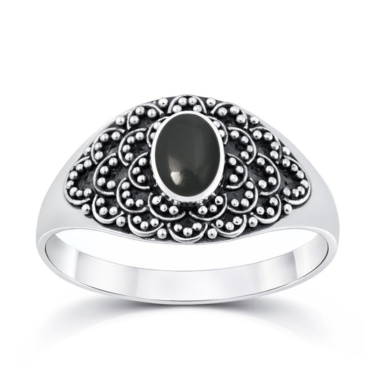 Sterling Silver Agate Bali Style Ring