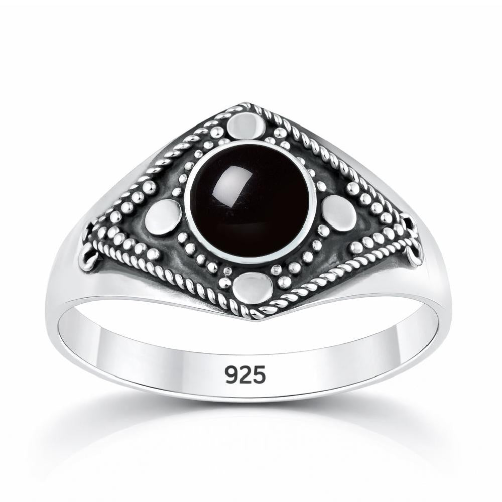 Sterling Silver Agate Bali Style Ring