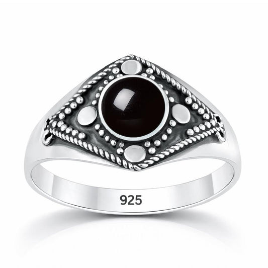 Sterling Silver Agate Bali Style Ring