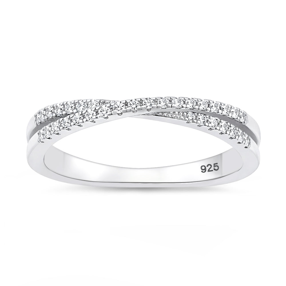 Sterling Silver CZ Twisted Crossover Ring