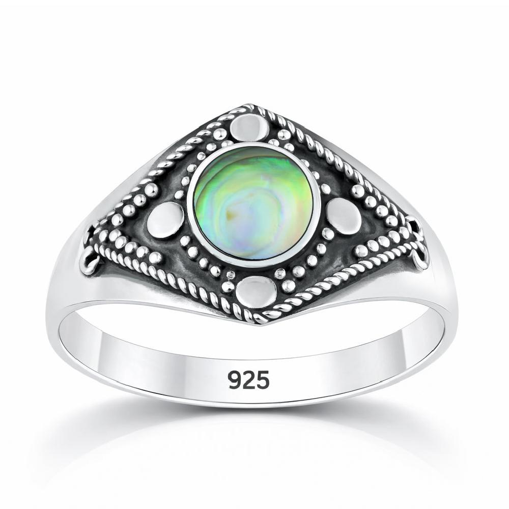 Sterling Silver Abalone Bali Ring
