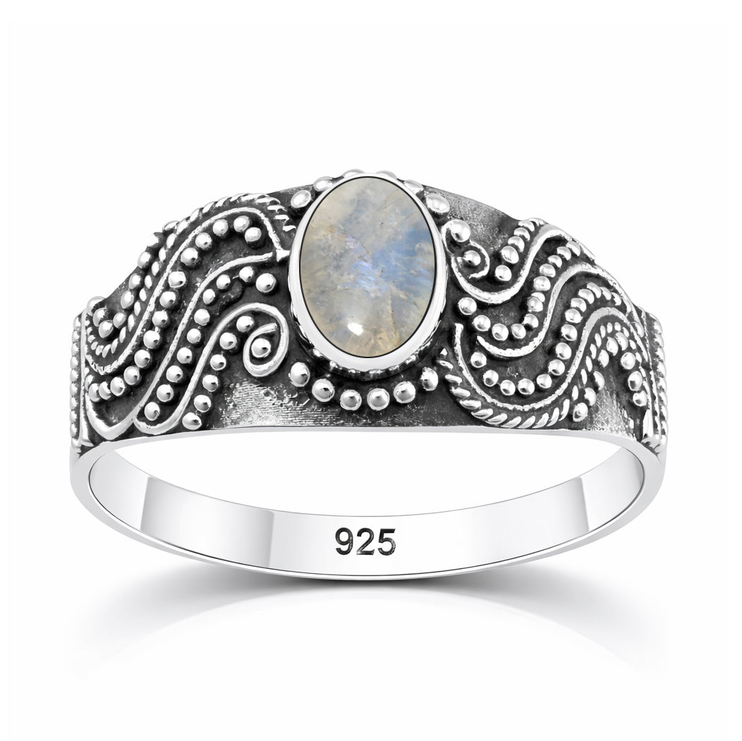 Sterling Silver Moonstone Bali Ring