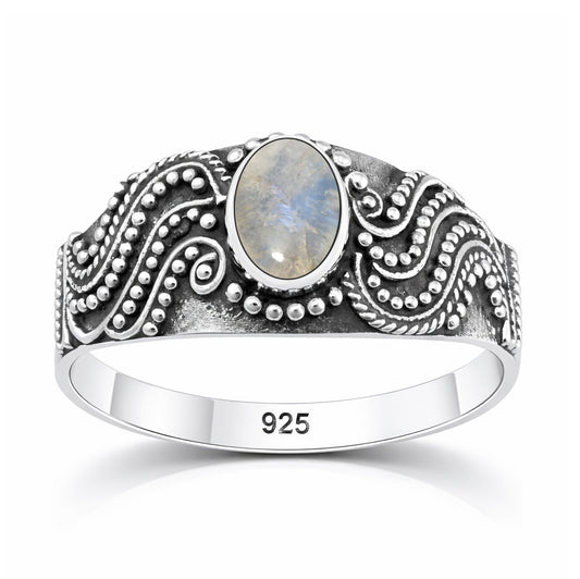 Sterling Silver Moonstone Bali Ring