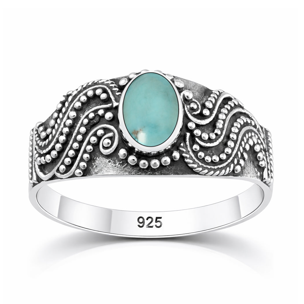 Sterling Silver Turquoise Bali Ring