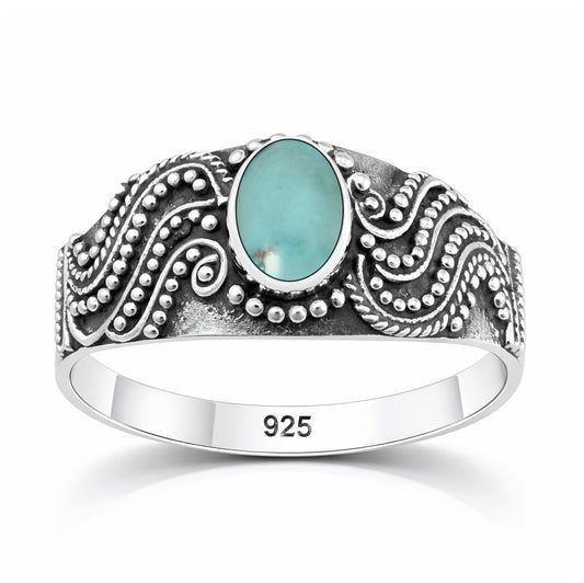 Sterling Silver Turquoise Bali Ring