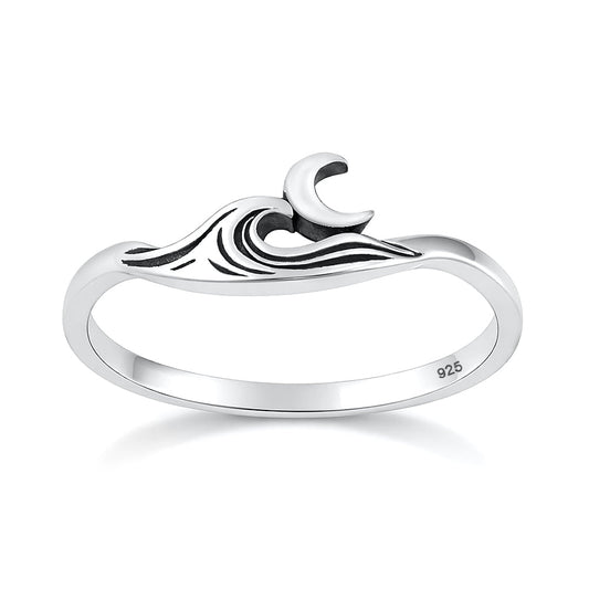 Sterling Silver Crescent Moon Wave Ring