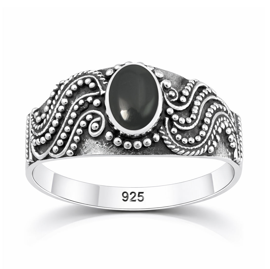 Sterling Silver Agate Bali Style Beaded Ring