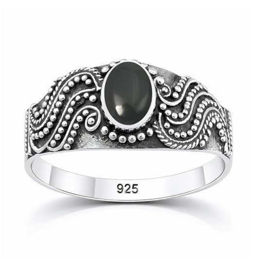 Sterling Silver Agate Bali Style Beaded Ring