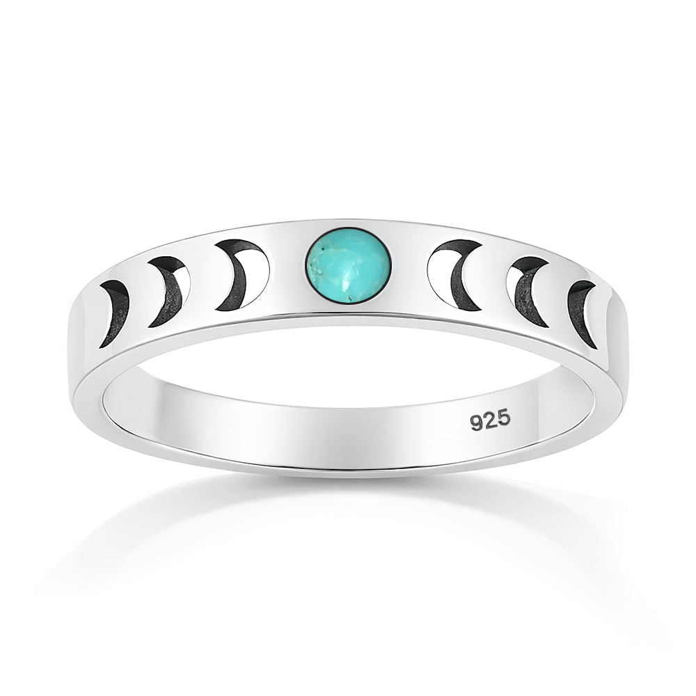 Sterling Silver Turquoise Moon Phases Ring