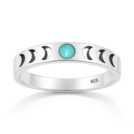 Sterling Silver Turquoise Moon Phases Ring