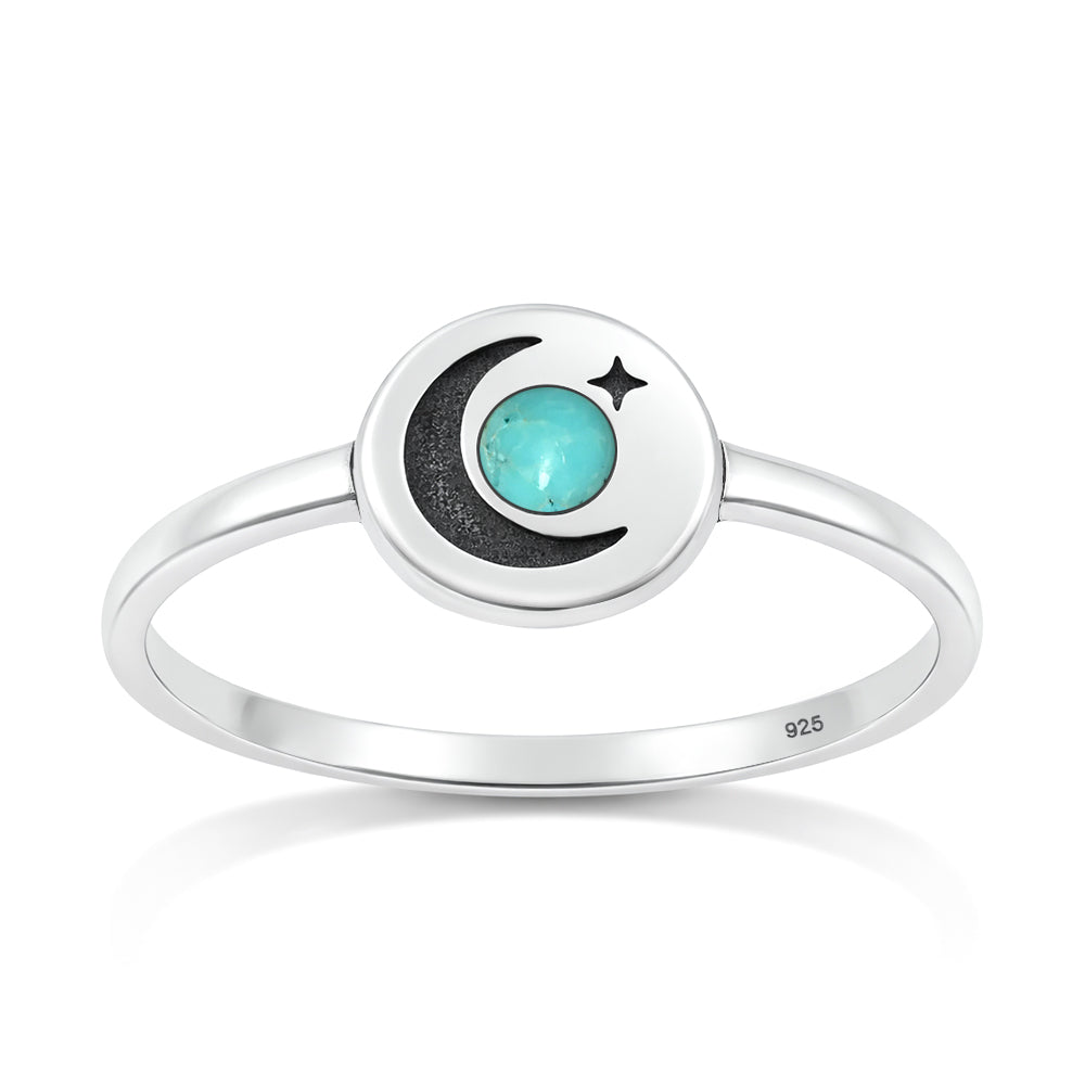 Sterling Silver Turquoise Moon Star Ring