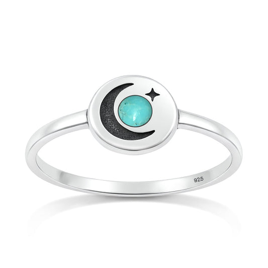 Sterling Silver Turquoise Moon Star Ring
