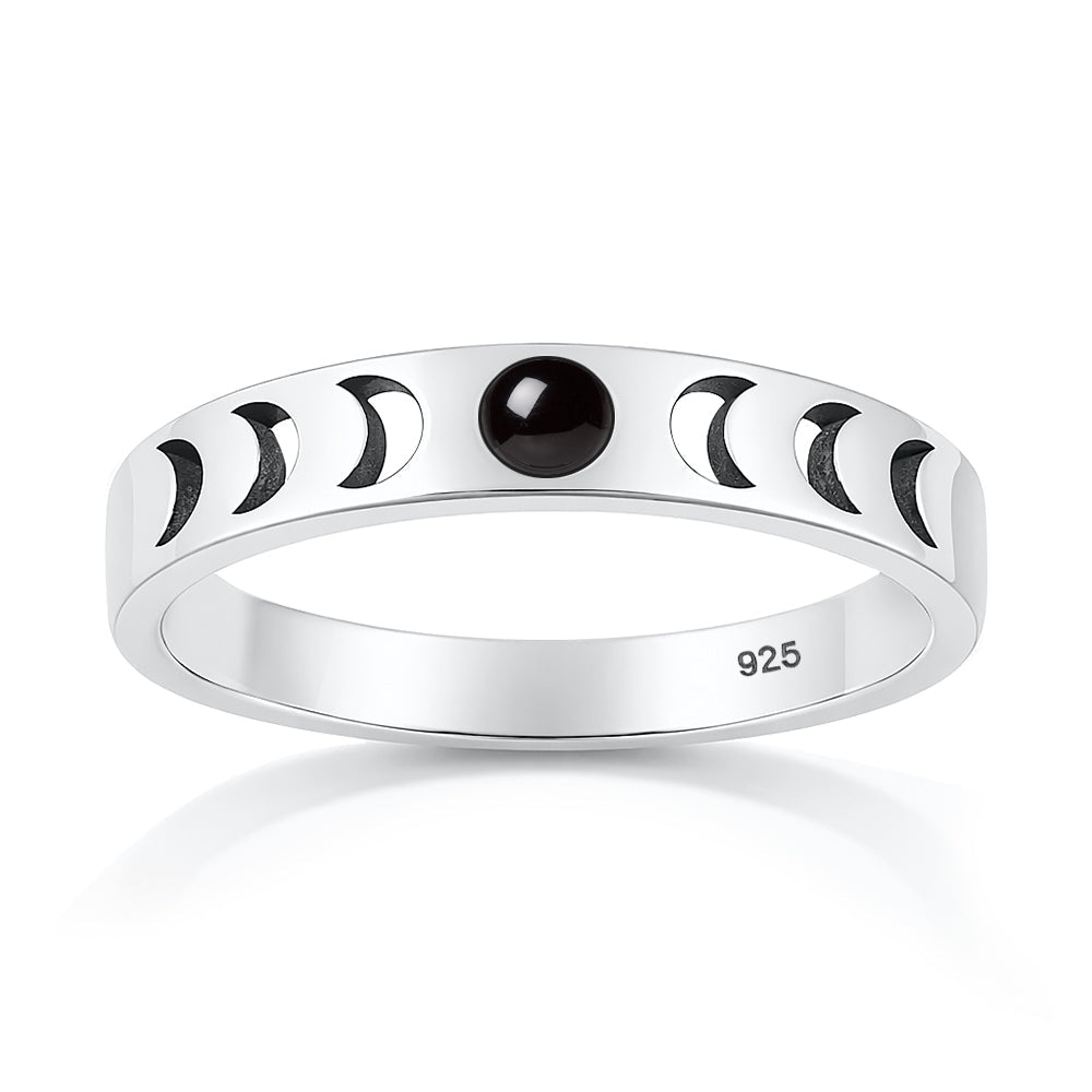 Sterling Silver Agate Moon Phases Ring