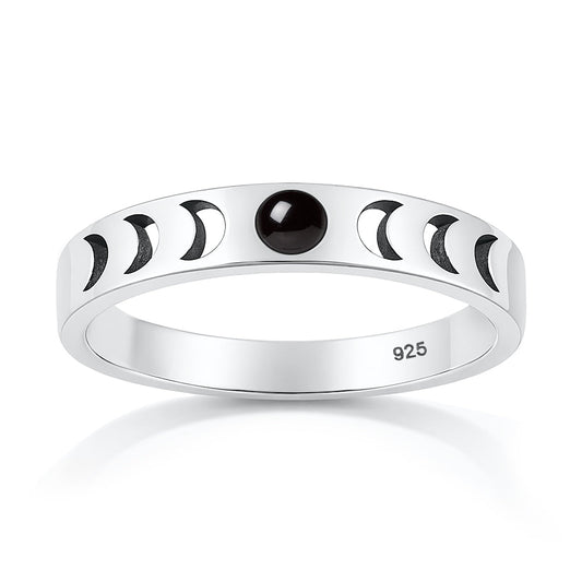 Sterling Silver Agate Moon Phases Ring