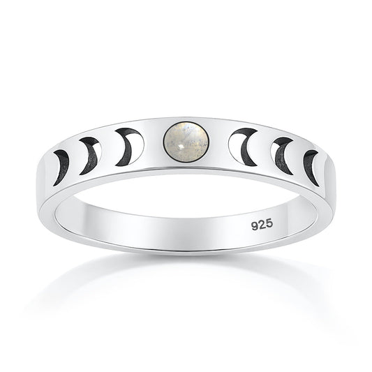 Sterling Silver Moonstone Moon Phase Ring