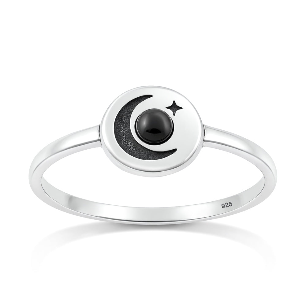 Sterling Silver Agate Moon Star Ring
