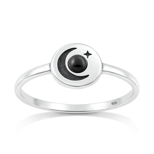 Sterling Silver Agate Moon Star Ring