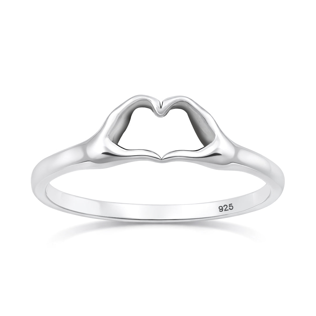 Sterling Silver Heart Love Hands Ring