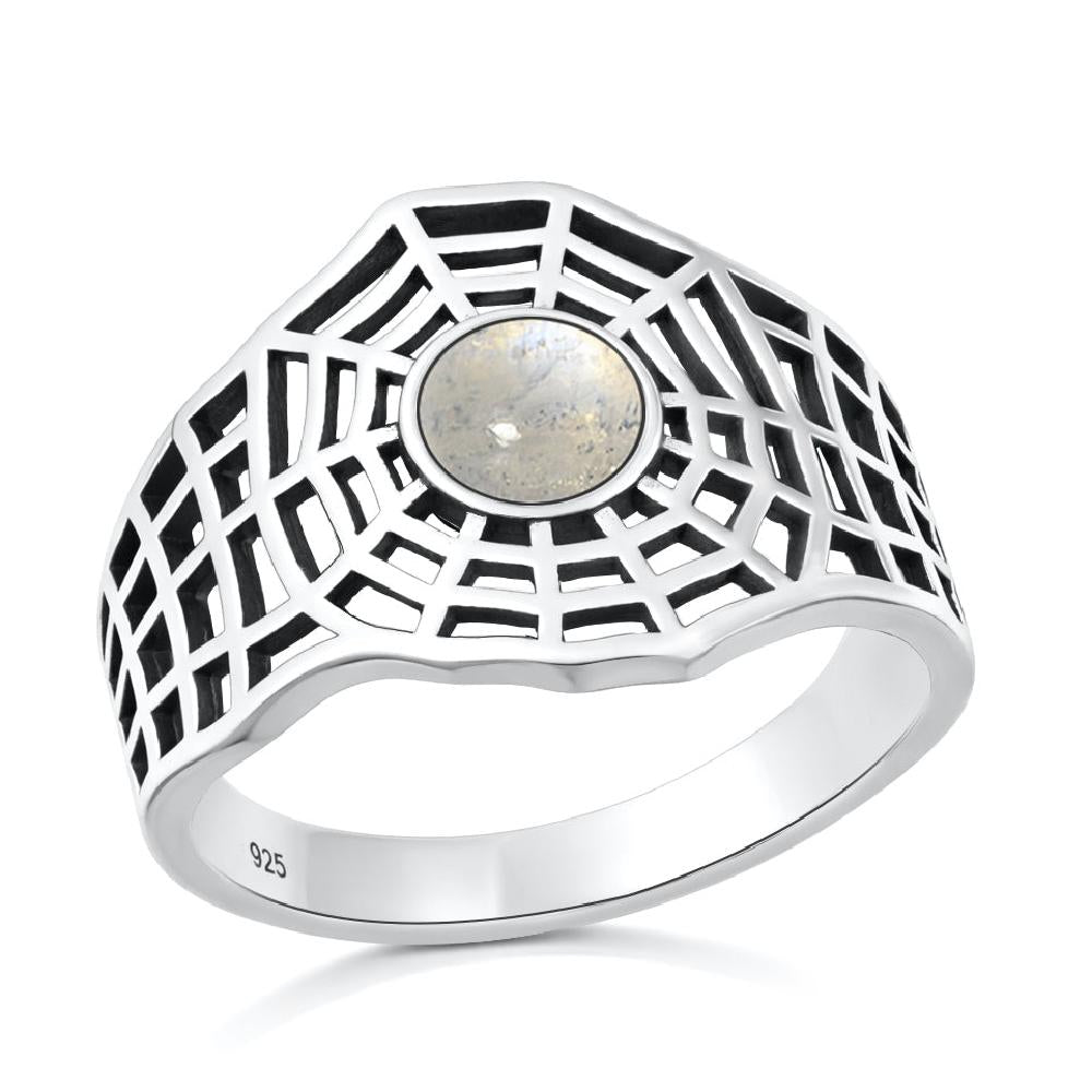 Sterling Silver Moonstone Spiderweb Ring