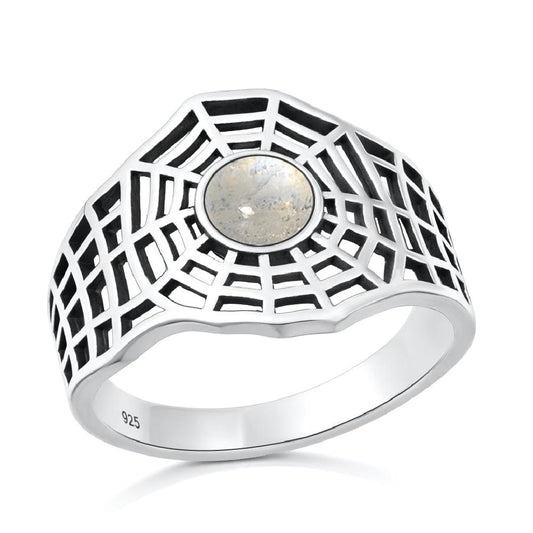 Sterling Silver Moonstone Spiderweb Ring