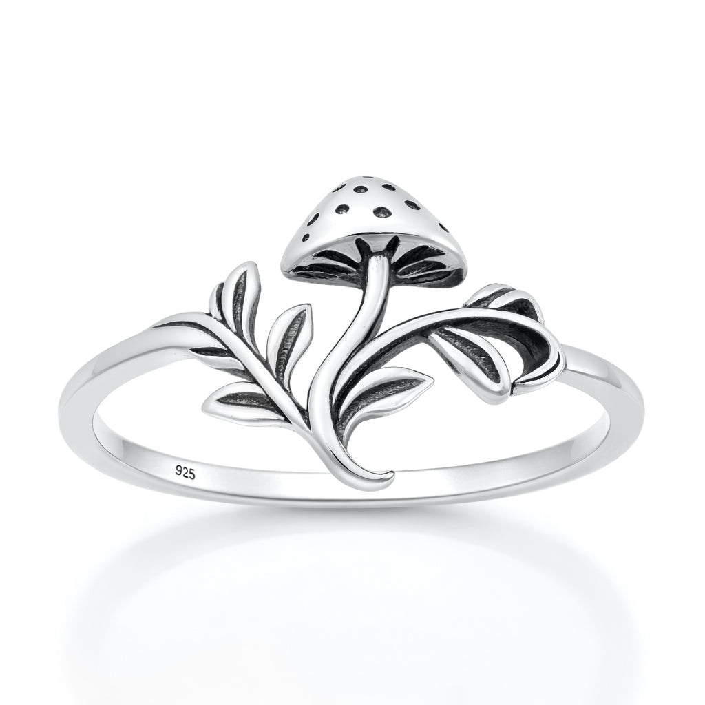 Sterling Silver Mushroom Leaf Botanical Ring