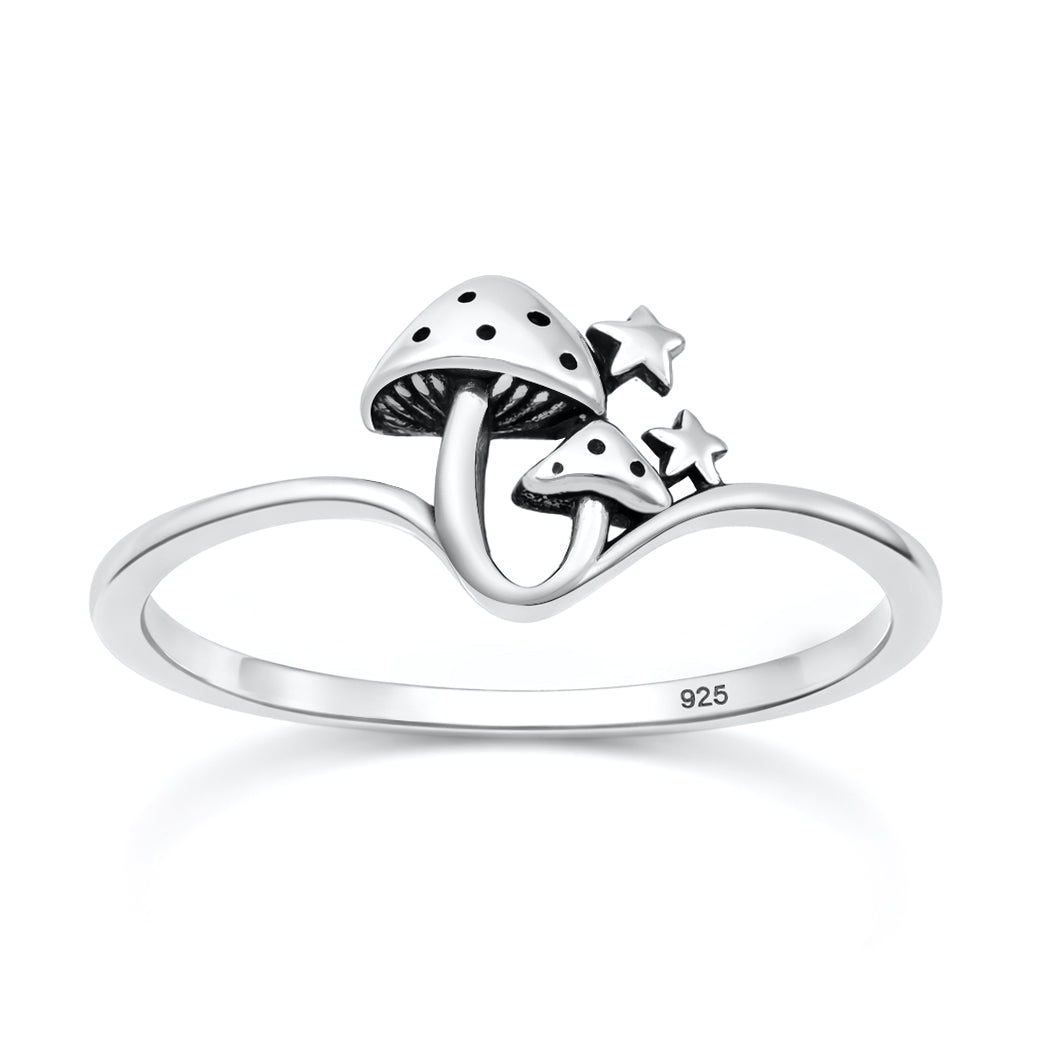 Sterling Silver Mushroom Star Fantasy Ring