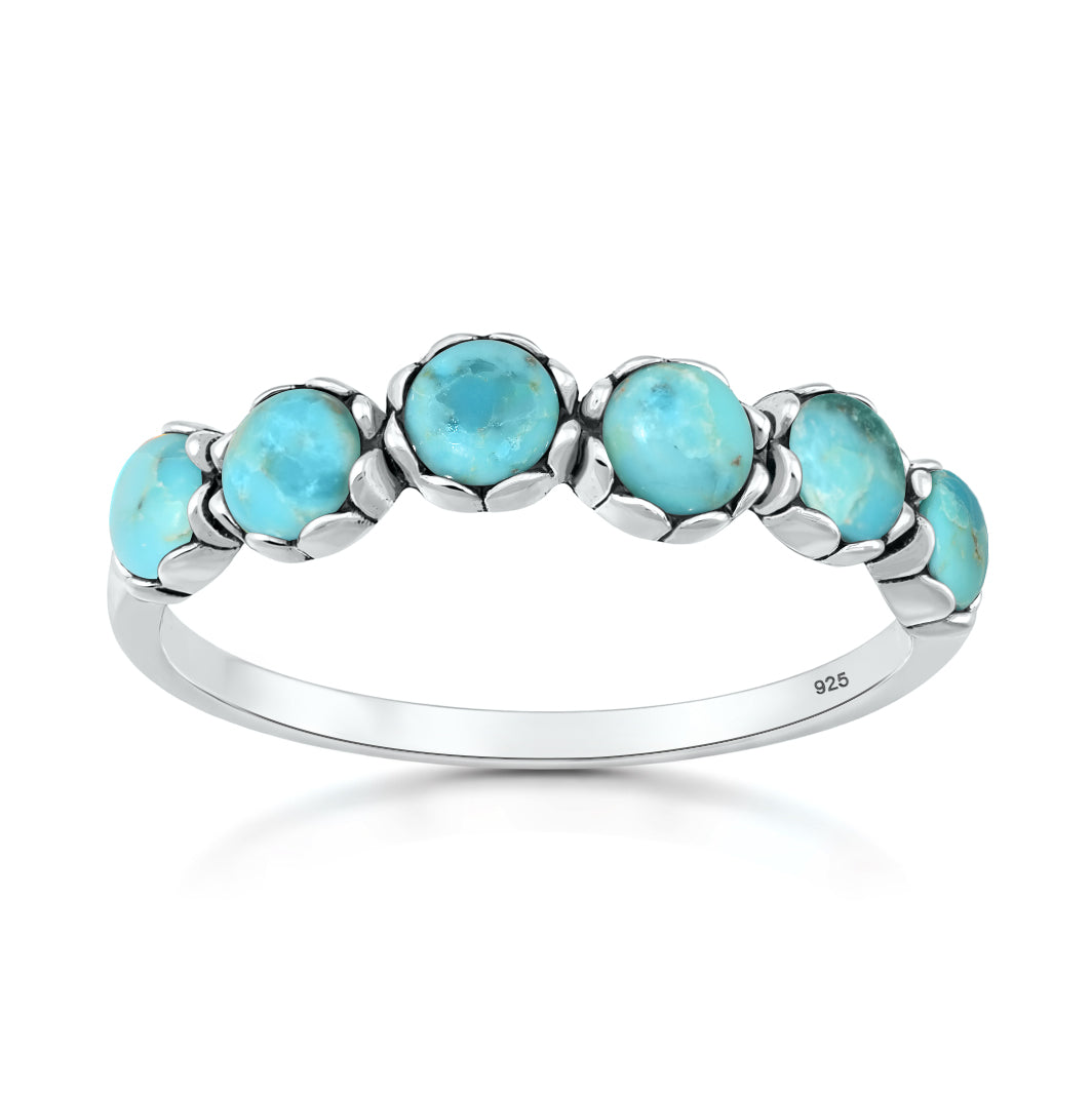 Sterling Silver Turquoise Round Flower Ring