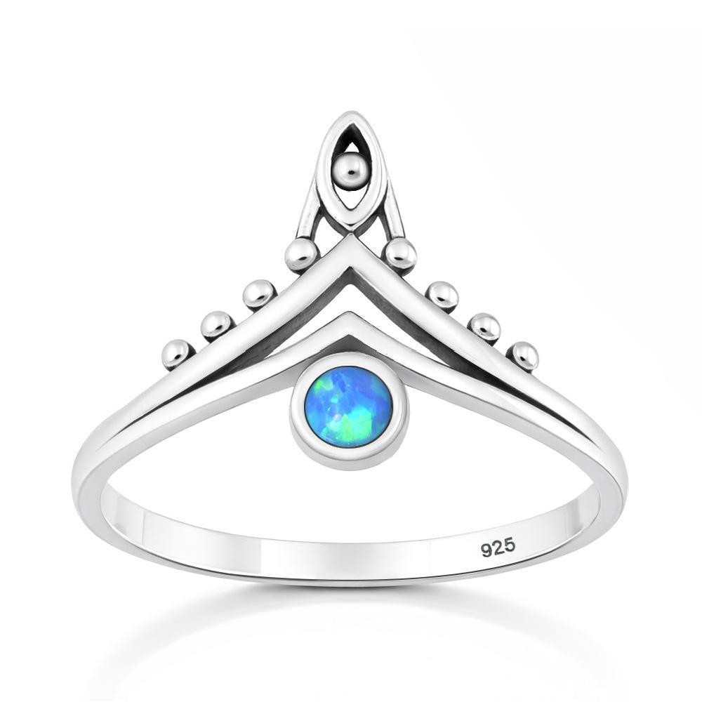 Sterling Silver Blue Synthetic Opal Chevron Ring