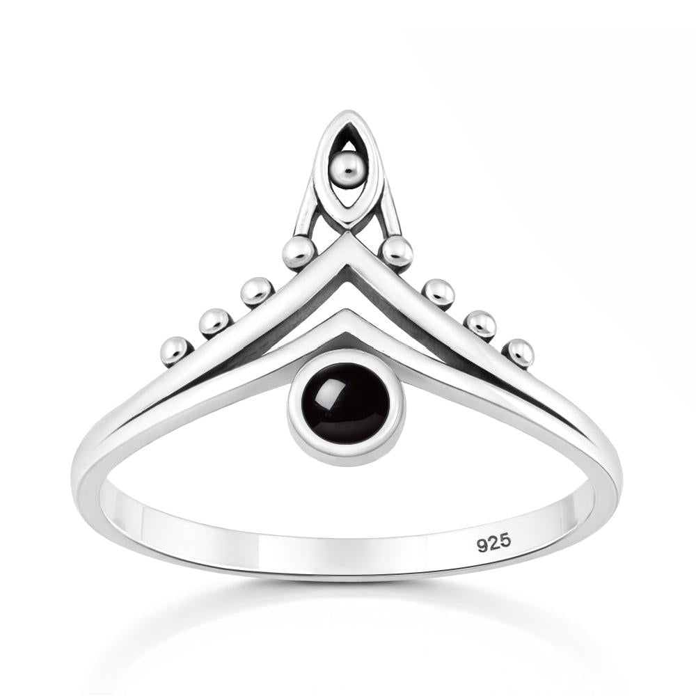 Sterling Silver Black Agate Chevron Ring