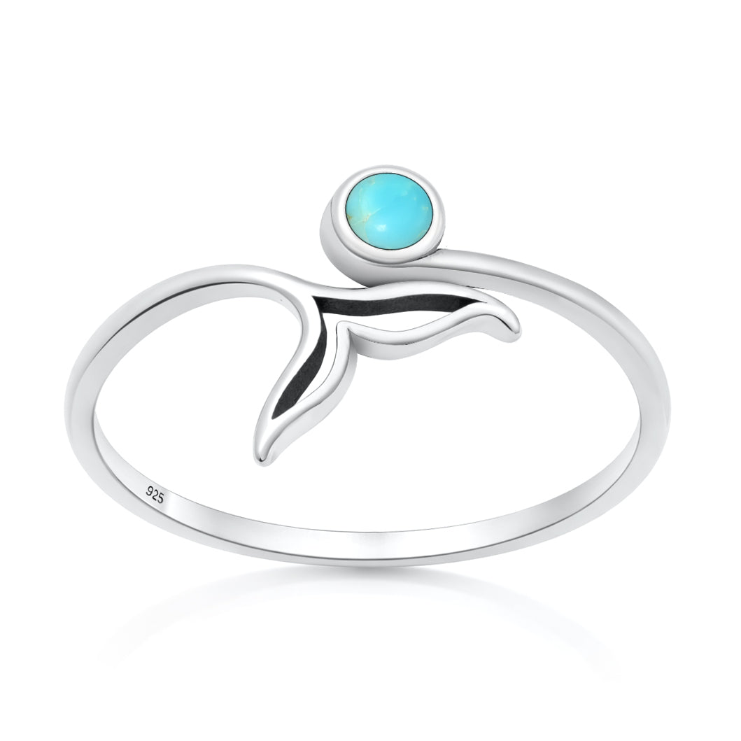 Sterling Silver Turquoise Whale Tail Ring