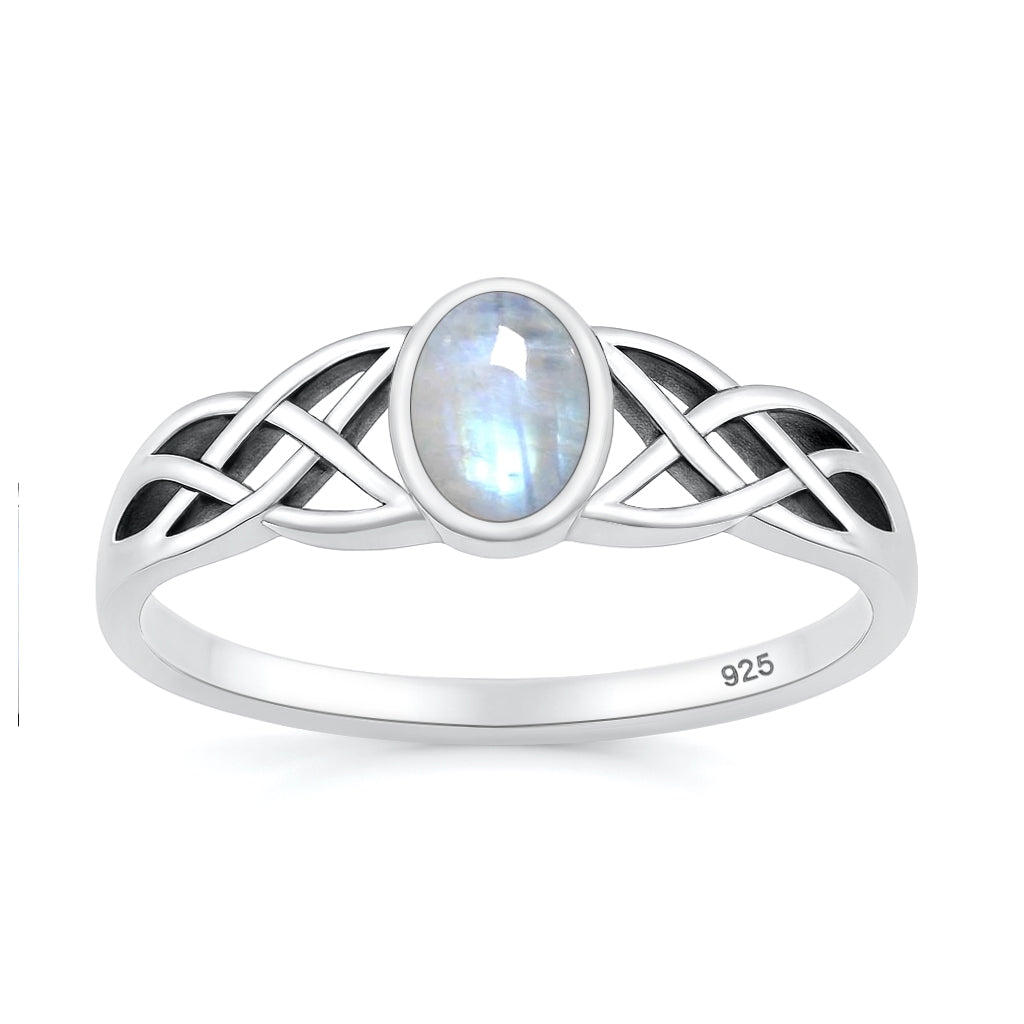 Sterling Silver Celtic Moonstone Knot Ring