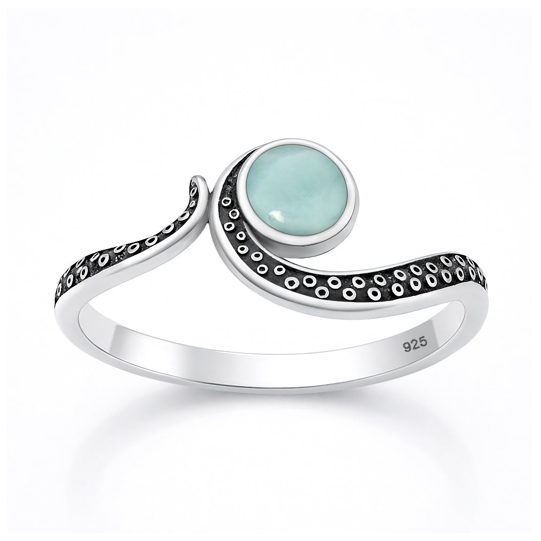 Sterling Silver Larimar Octopus Tentacle Ring