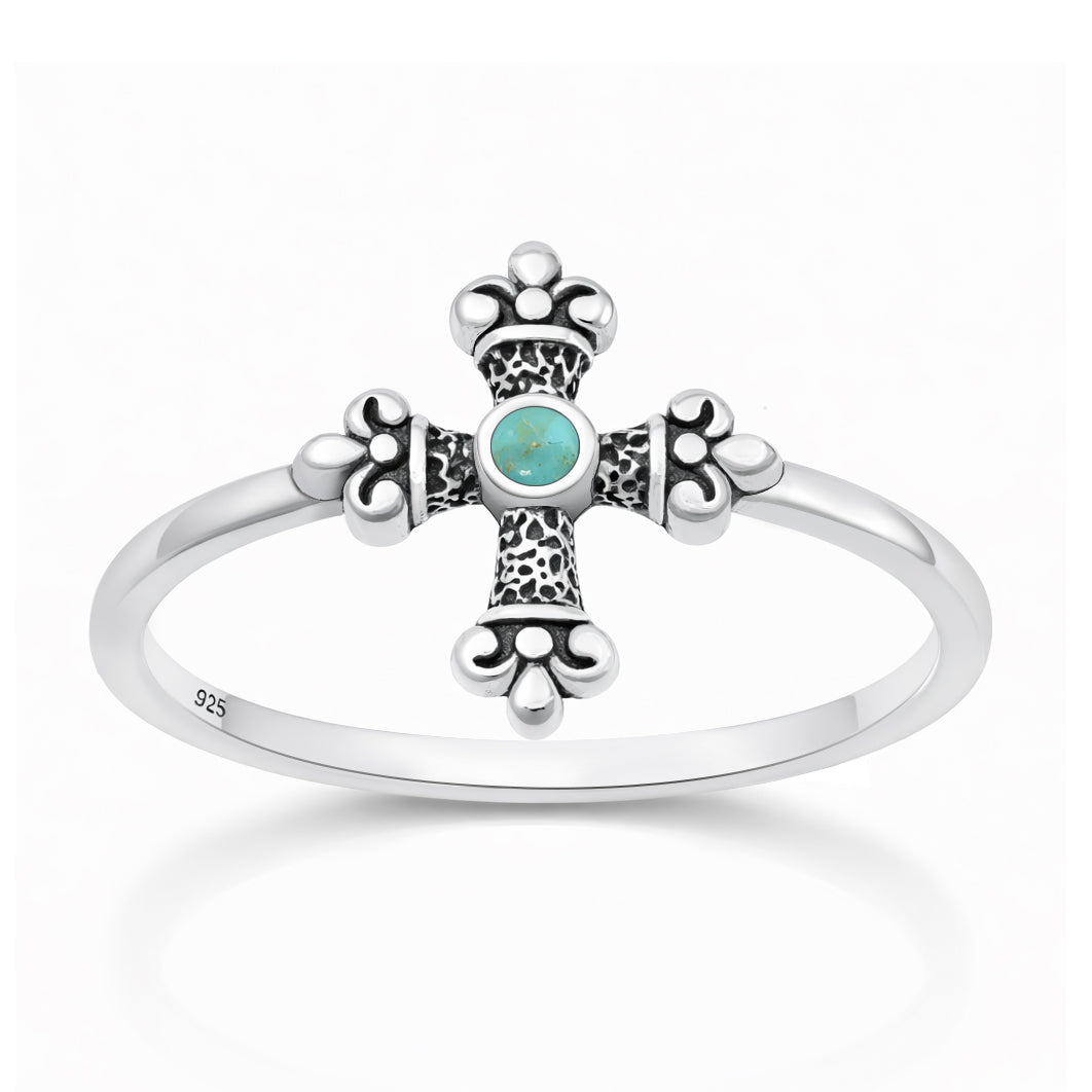 Sterling Silver Turquoise Cross Ring