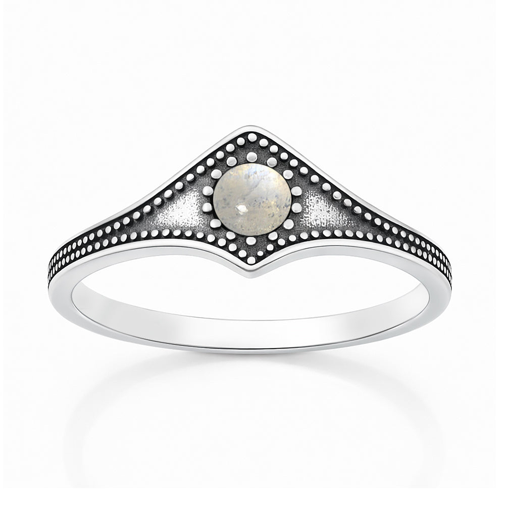 Sterling Silver Moonstone Chevron Ring