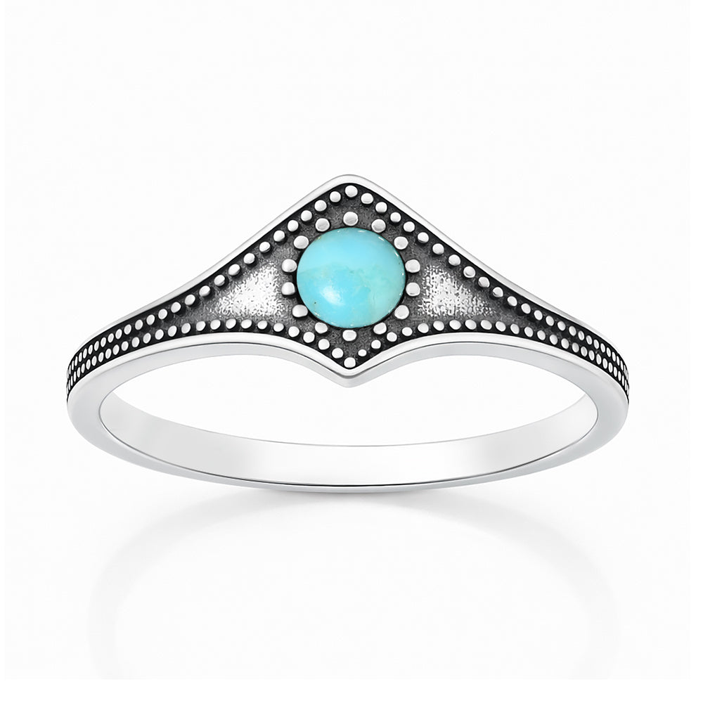 Sterling Silver Bali Style Beaded Chevron Ring