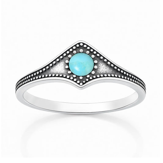 Sterling Silver Bali Style Beaded Chevron Ring