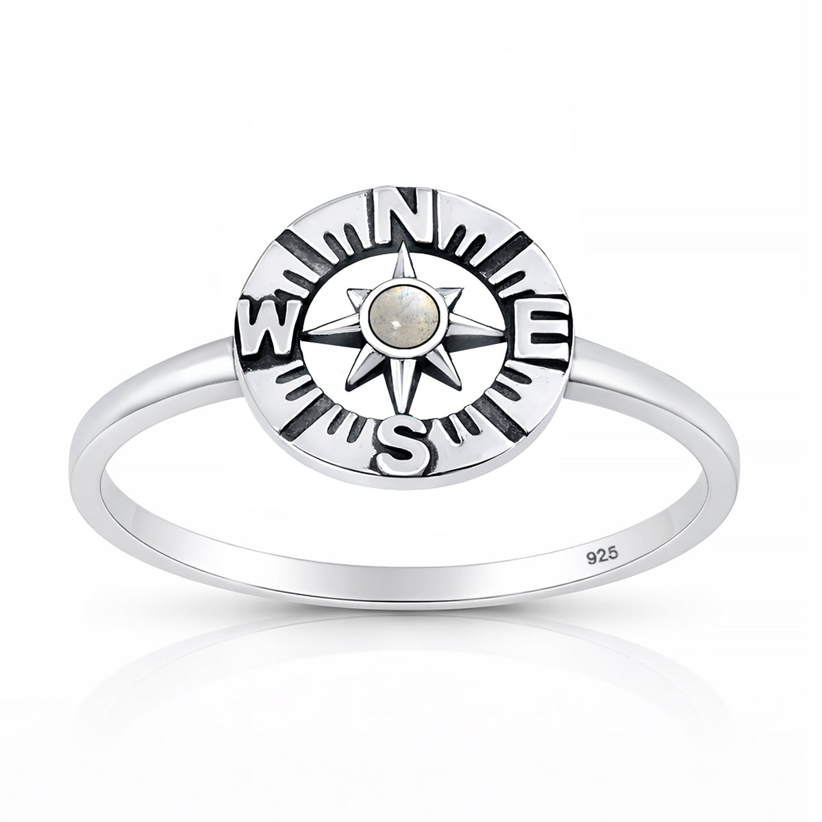 Sterling Silver Moonstone Compass Ring