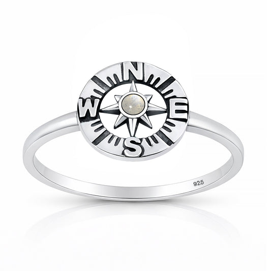 Sterling Silver Moonstone Compass Ring