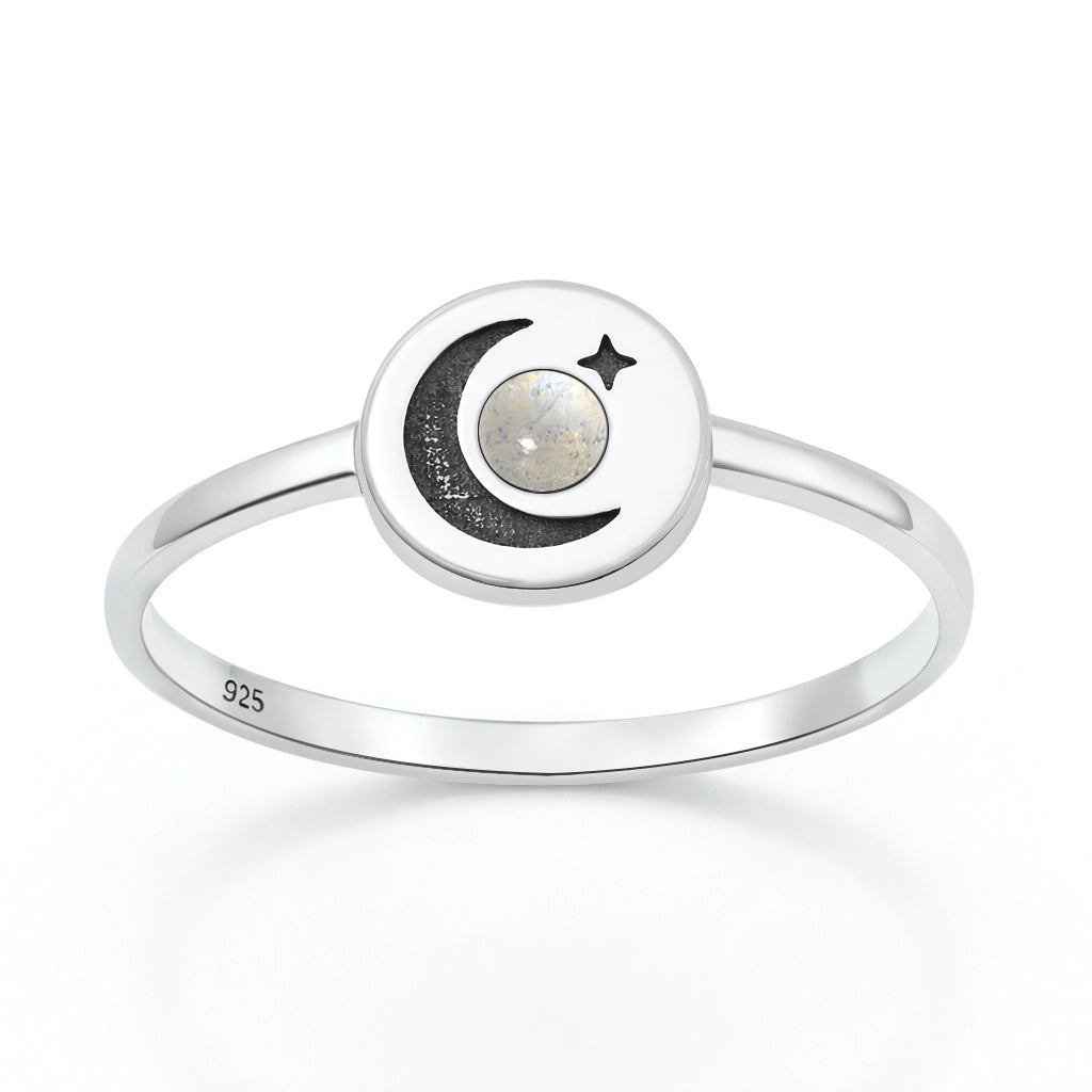 Sterling Silver Moonstone Crescent Moon Ring