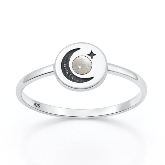 Sterling Silver Moonstone Crescent Moon Ring