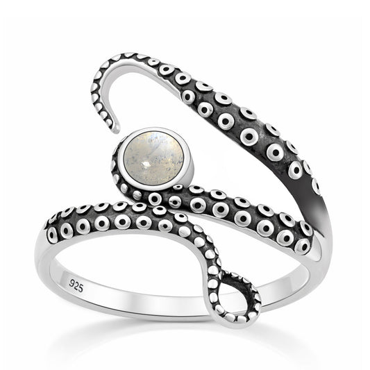 Sterling Silver Moonstone Octopus Tentacle Ring