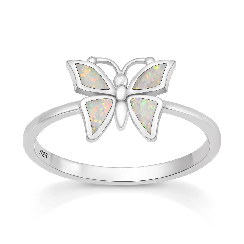 Sterling Silver Synthetic Opal Butterfly Ring