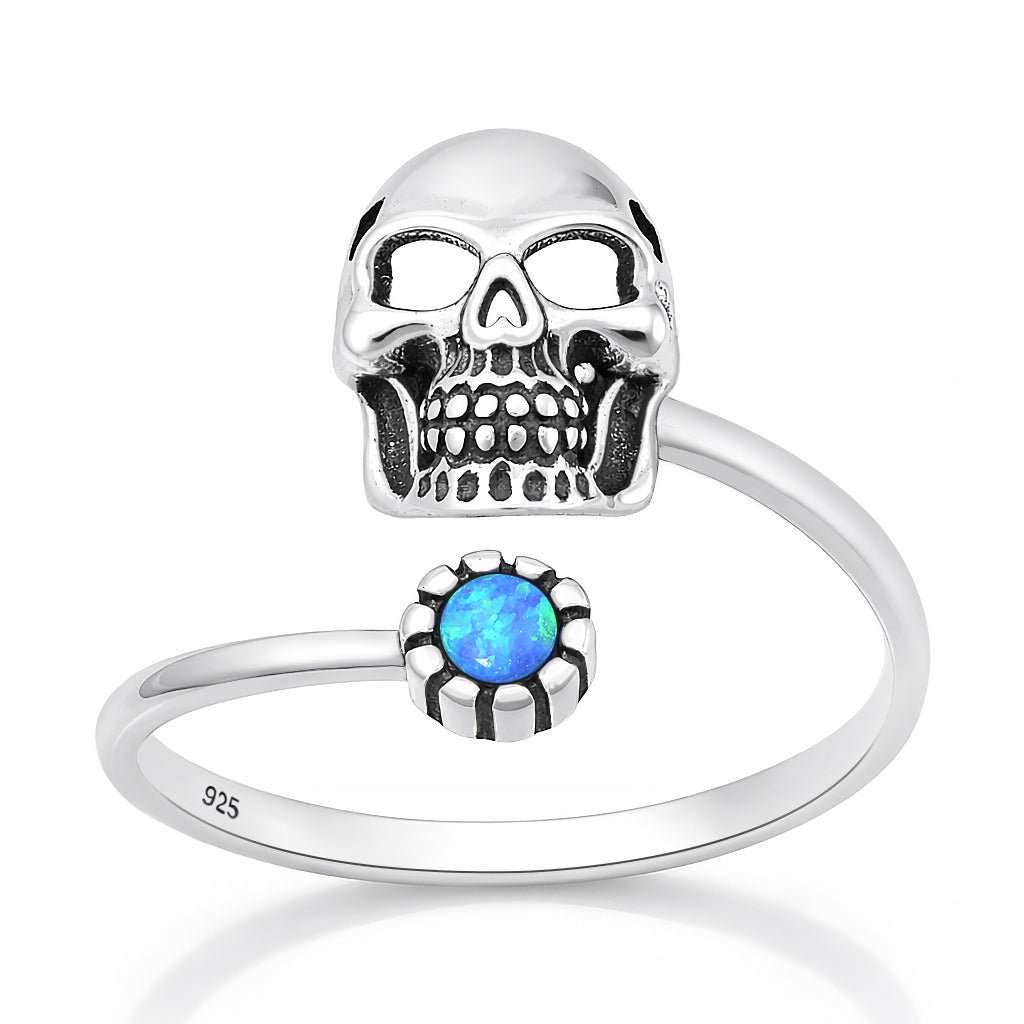 Sterling Silver Synthetic Opal Skull Ring