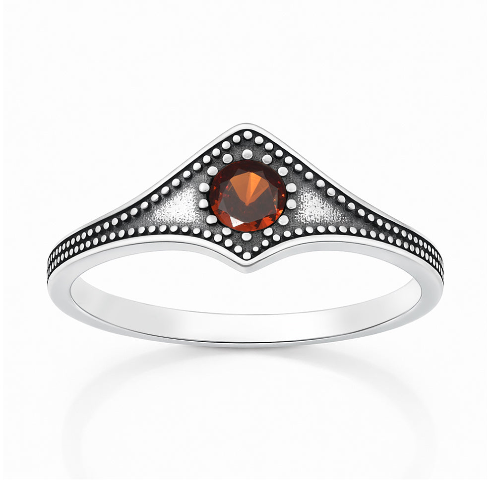 Sterling Silver Red CZ Bali Style Double Chevron Ring