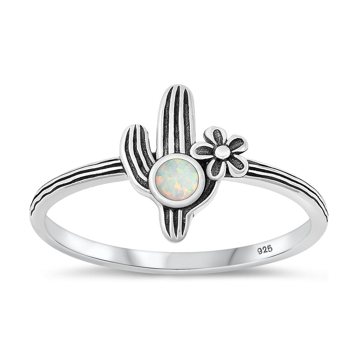 Sterling Silver Synthetic Opal Cactus Flower Ring