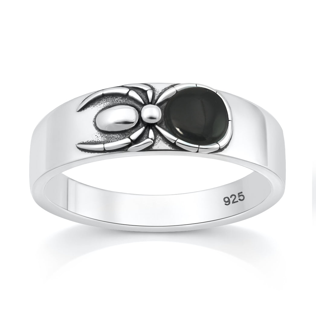 Sterling Silver Black Agate Spider Ring