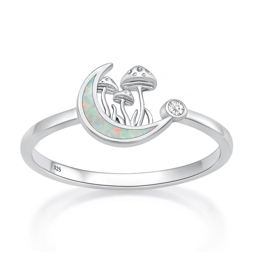 Sterling Silver Synthetic Opal Moon Mushroom Ring