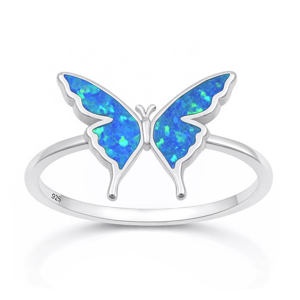 Sterling Silver Synthetic Opal Butterfly Ring