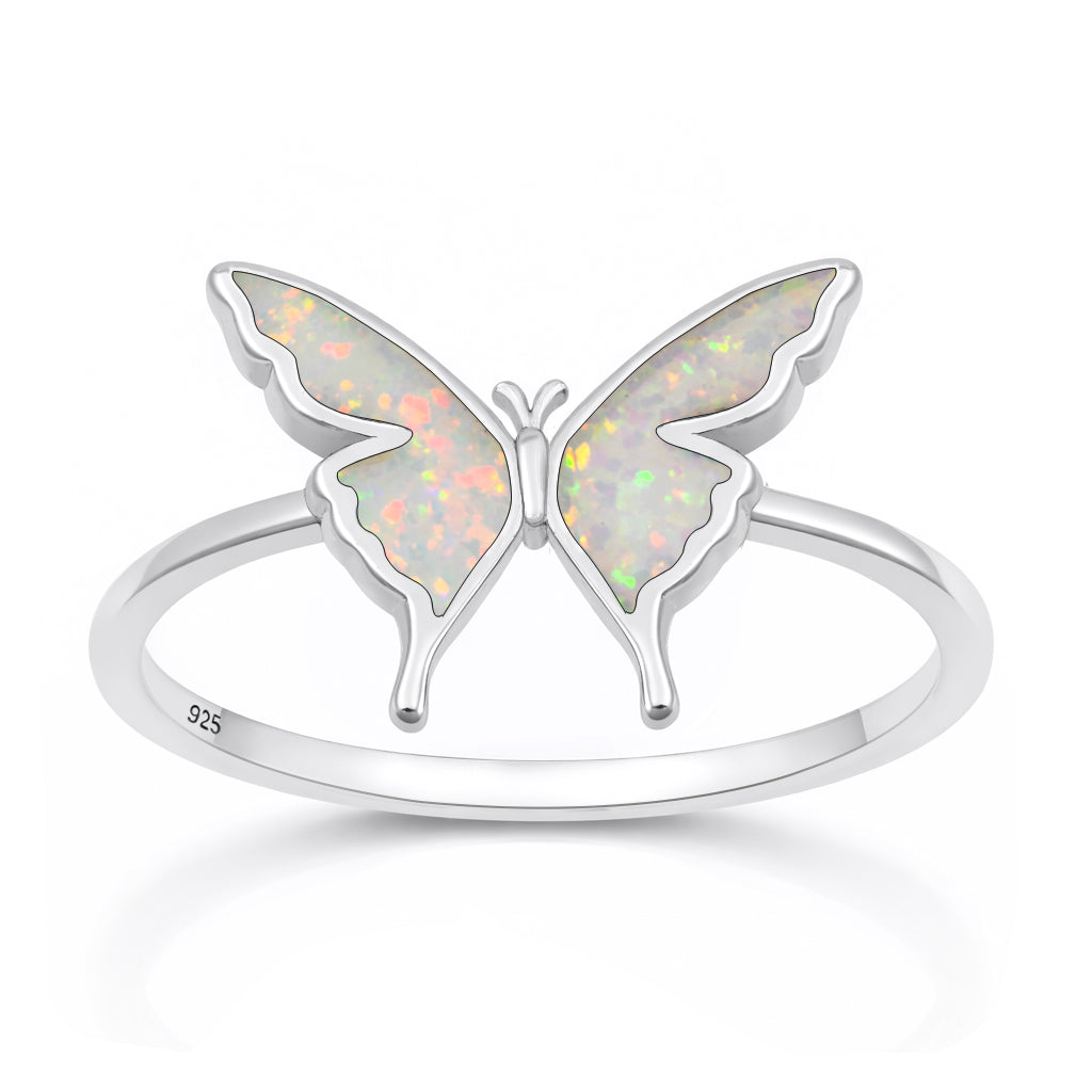 Sterling Silver Synthetic Opal Butterfly Ring