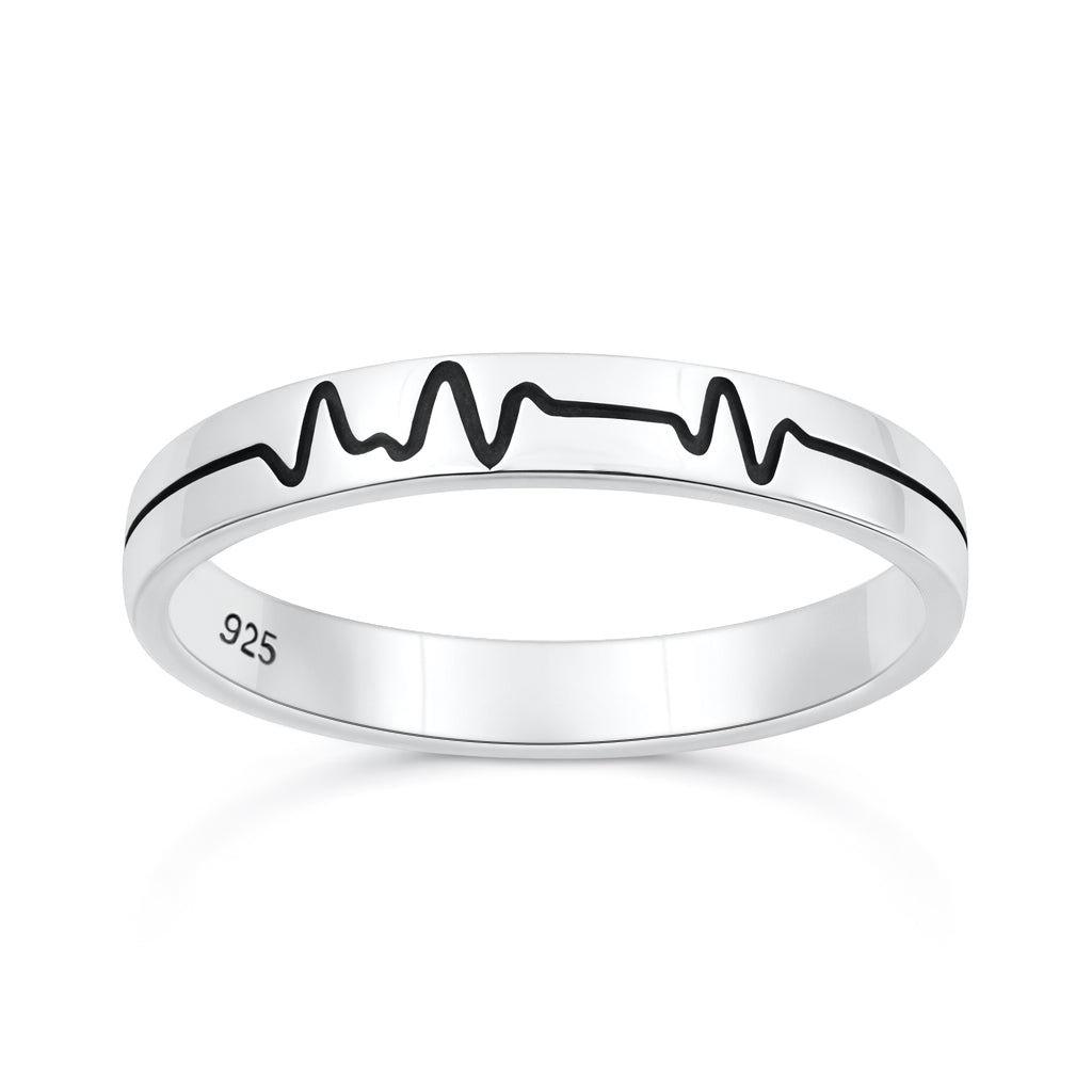 Sterling Silver Heartbeat EKG Ring